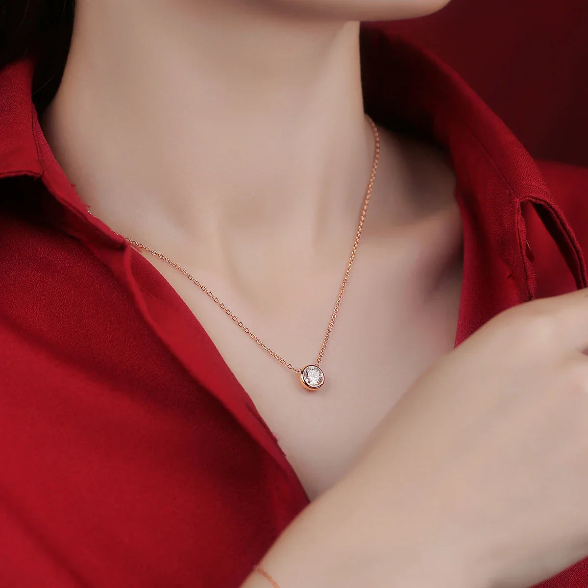 Rose Gold 1CT Moissanite Pendant Necklace For Women D Color Lab Created Diamond Choker Chain Original 925 Silver Jewelry Gift