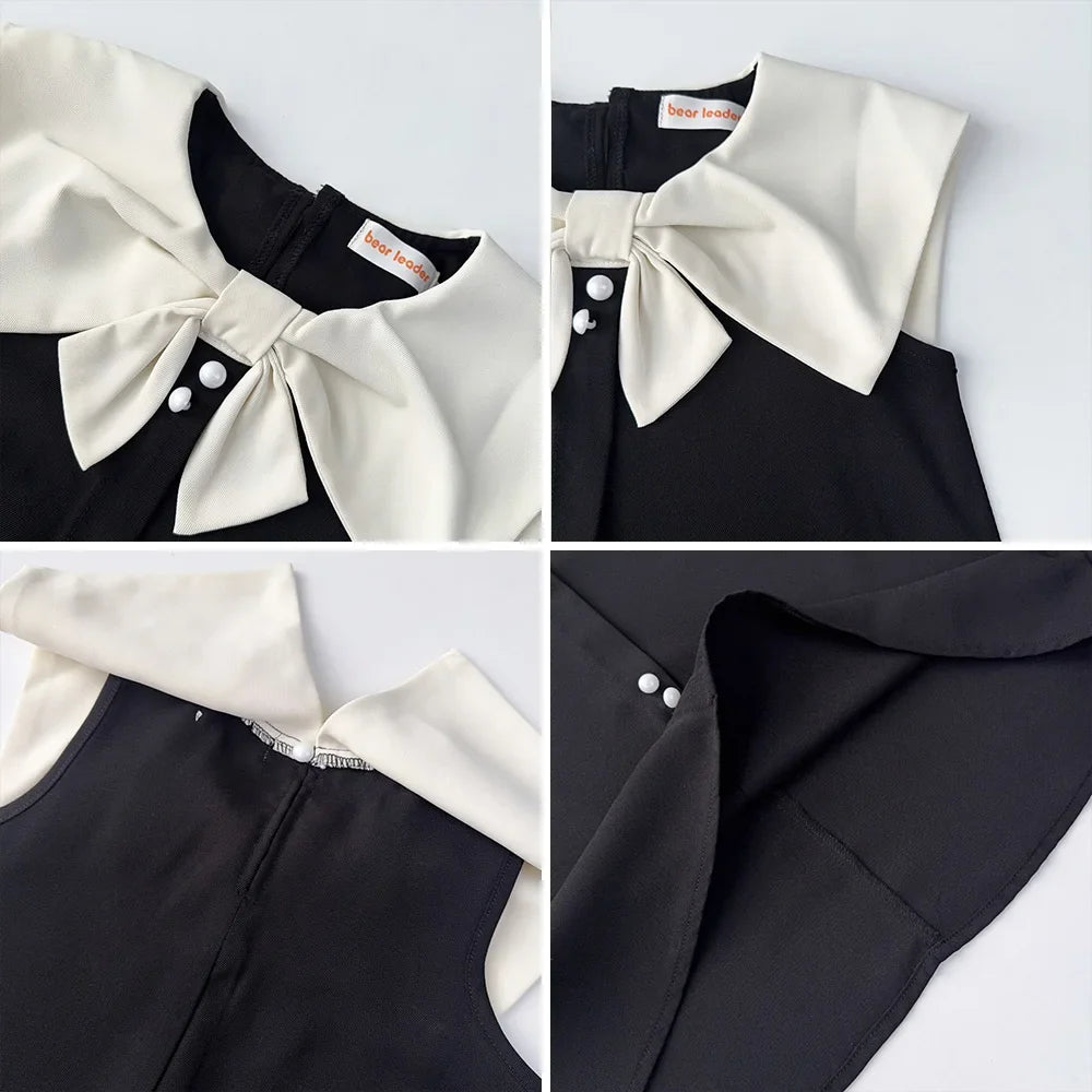 Korean Version Black Sleeveless Kids Clothes Summer New Bow Decoration Girls Dress Birthday Party Princess Dresses 2-7 Years Old