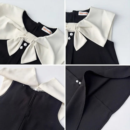 Korean Version Black Sleeveless Kids Clothes Summer New Bow Decoration Girls Dress Birthday Party Princess Dresses 2-7 Years Old