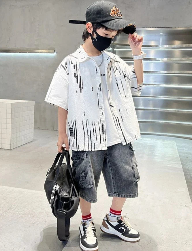 Summer Shirt Set Boys Sets Children T-shirts Children's Boy's Clothing Kids Clothes 10 14 Years Suit Year Old Outdoor Outfit Top
