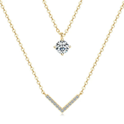 Certified Moissanite V-shape Pendant Double Necklaces Chains for Women S925 Sterling Silver Fine Jewelry Gifts Collares