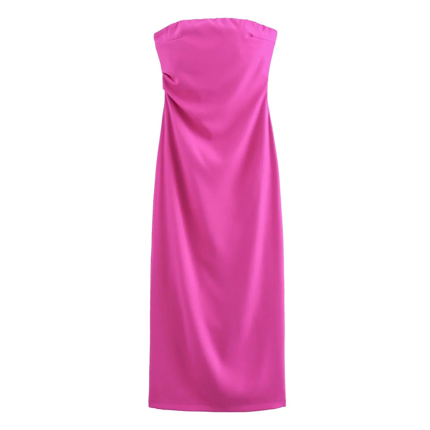 Women Fashion Summer New Sexy Split Back Zip Pleated Sleeveless Strapless Dress Chic Female French Elegant Evening