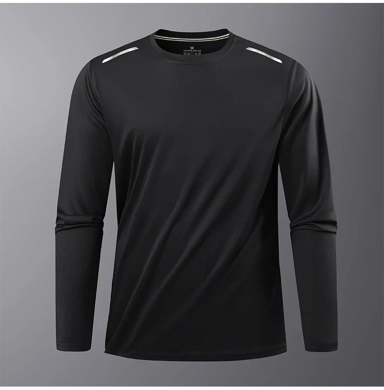 Men's Summer Long Sleeve Tops Outdoor Elastic Quick-Drying Breathable Cool Sweatshirt Men Jogging Reflective Strip Sweatshirt