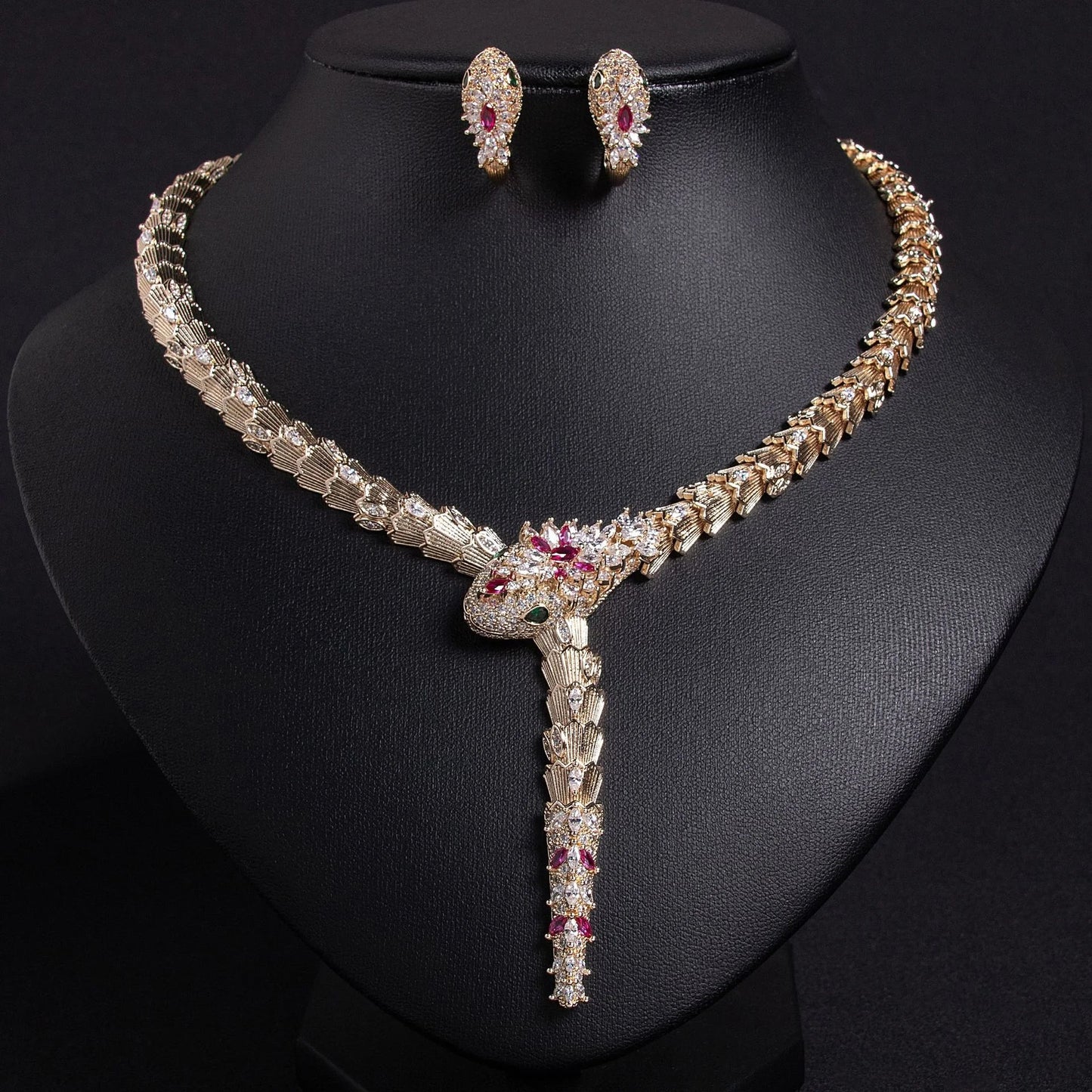 Fashion Micro Zircon Serpentine Snake Necklace And Earring Jewelry Set for Women Elegant Banquet High Spirit Accessory Combo