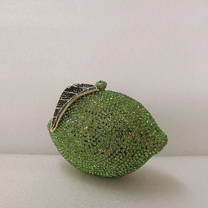 Green Lemon Shaped Rhinestone Handbags for Cocktail Party Women Gorgeous Crystal Wedding Bridal Cutch Purse Evening Bags