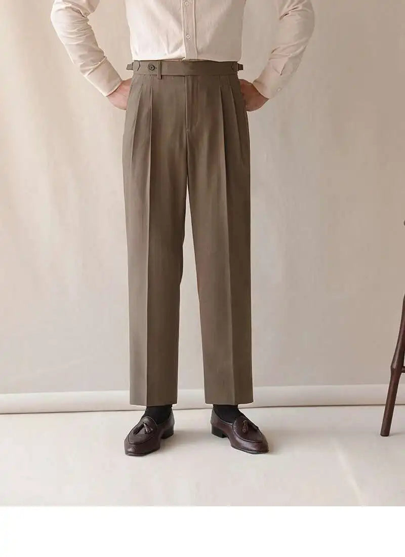 Business High Waist Straight Suit Pants Men British Slim Fit Pants Men Social Trousers Casual Pant Formal Wear Pantalones Hombre