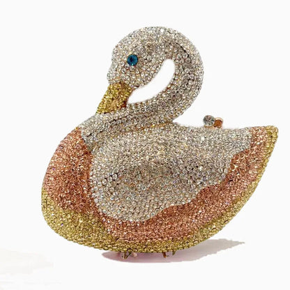 Swan Shaped Crystals Evening Bags New Women Sparkling Rhinestone Metal Clutch Luxury Bridal Purses Wedding Party Handbags
