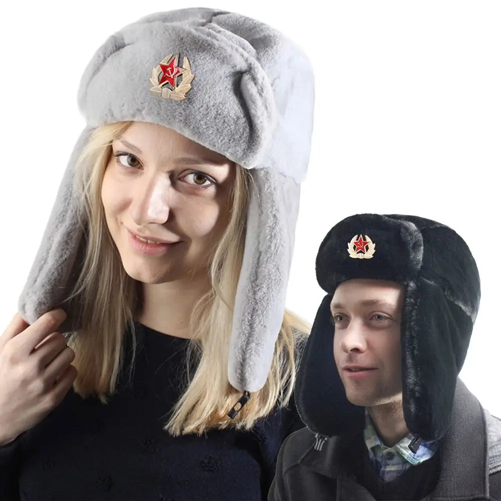 Outdoors Thick Bomber Hat Plush Warm Russian Ushanka Windproof Snow Caps for Women Men