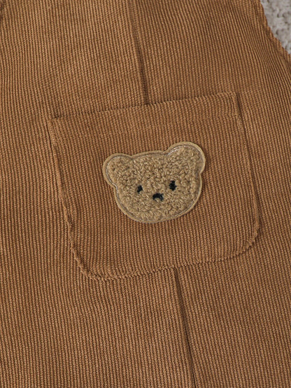 Corduroy Baby Boy Pants with Cute Bear Pattern And Pocket Design Casual Comfortable All-Season Adjustable Waist Bib Overalls