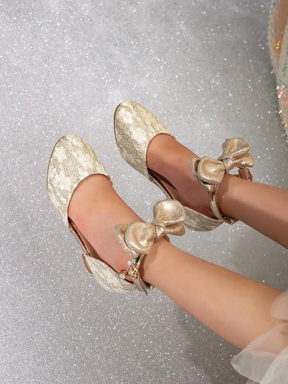 New Children High Heels Ankle-strap Bowknot Girl Princess Dress Sandals Sweet Wedding Party Versatile Kids Fashion Catwalk Shoes