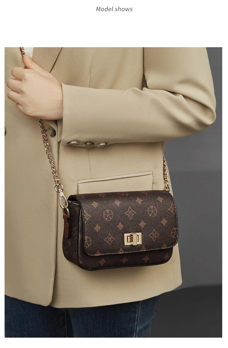 Vintage Monogram Chain Crossbody Bag for Women Luxury Designer Small Square Shoulder Bag Ladies Fashion Handbag