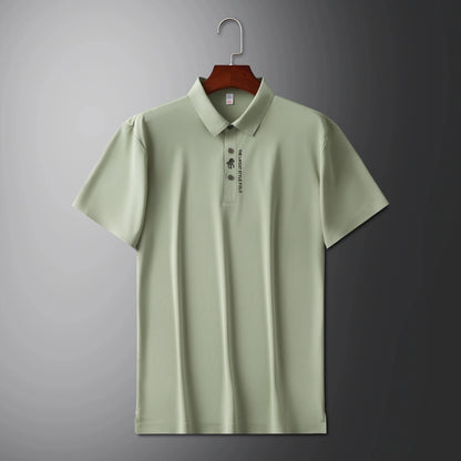 High quality silk breathable short sleeve POLO shirt men's lapel top 2024 summer new light luxury brand printed casual T-shirt
