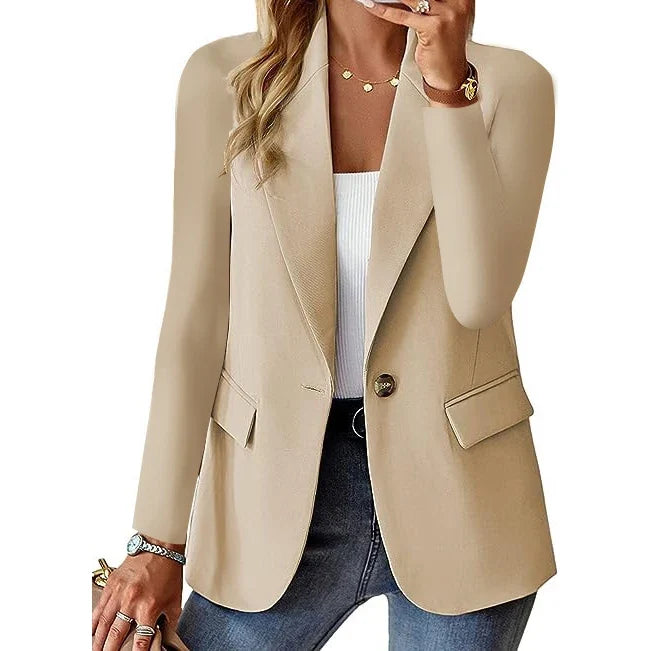 Women\'s Solid Color Fashion Casual Long Sleeve Button Pocket Blazer Solid Button Casual Elegant Coat Trendy Loose Suit Outwear