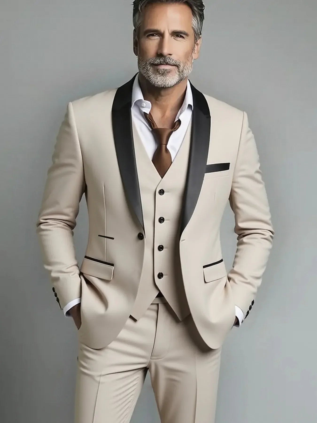 Black White Men Autumn Wedding Party Three Pieces Set Large Size Male Blazer Coat Pants and Vest Fashion Slim Fit Suit