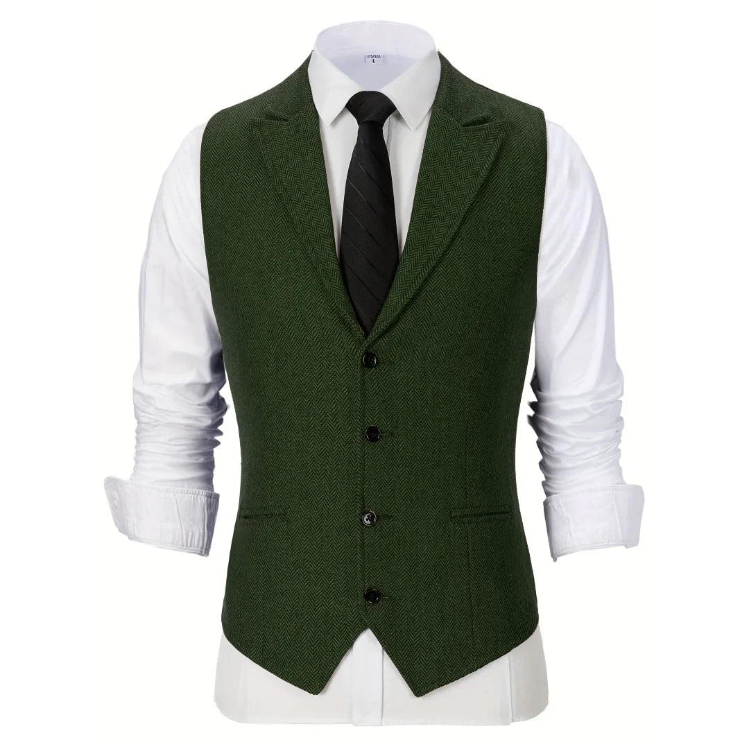 Men Vest Brown Herringbone Single Button With Lapel Waistcoat For Wedding Party Business Work Office Daily Casual Men Suit Vest