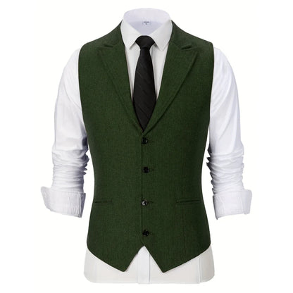 Men Vest Brown Herringbone Single Button With Lapel Waistcoat For Wedding Party Business Work Office Daily Casual Men Suit Vest