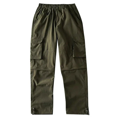 Men's Summer Cargo Pants Quick Dry Double Used Pants Elastic Waist Detachable Feet Loose Straight Waterproof Long Trousers