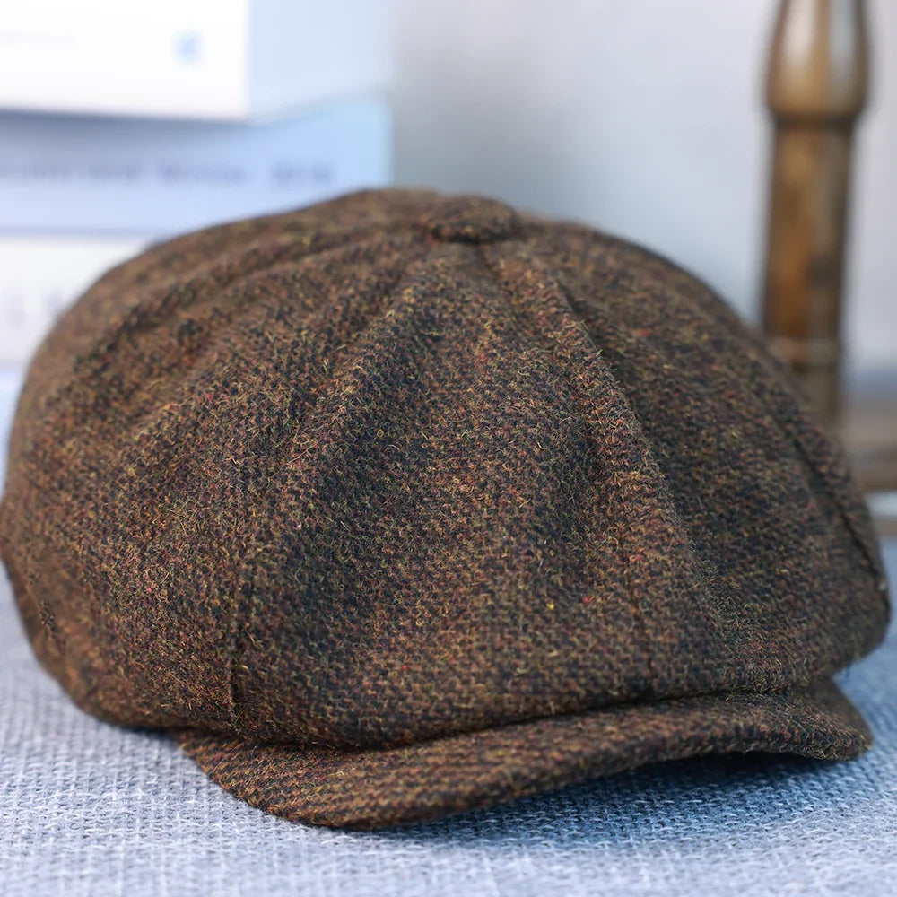 New Vintage Men's Wool Newsboy Cap Brown Green Women Men Berets Classic Woolen Octagonal Caps Casual Gatsby Flat Hat 003