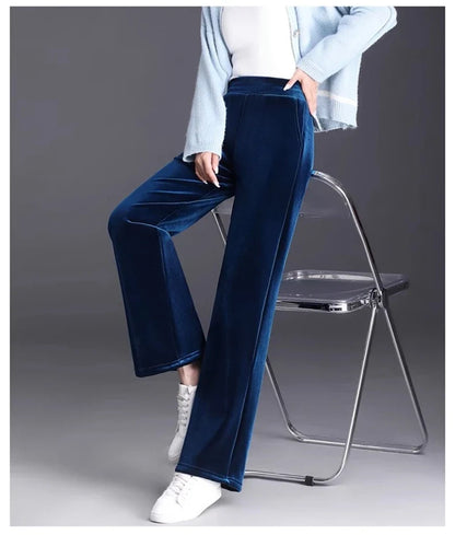 Women's pants with many reviews flared pants ice silk pants wide leg pants, high waisted blue loose straight leg pants 6XL