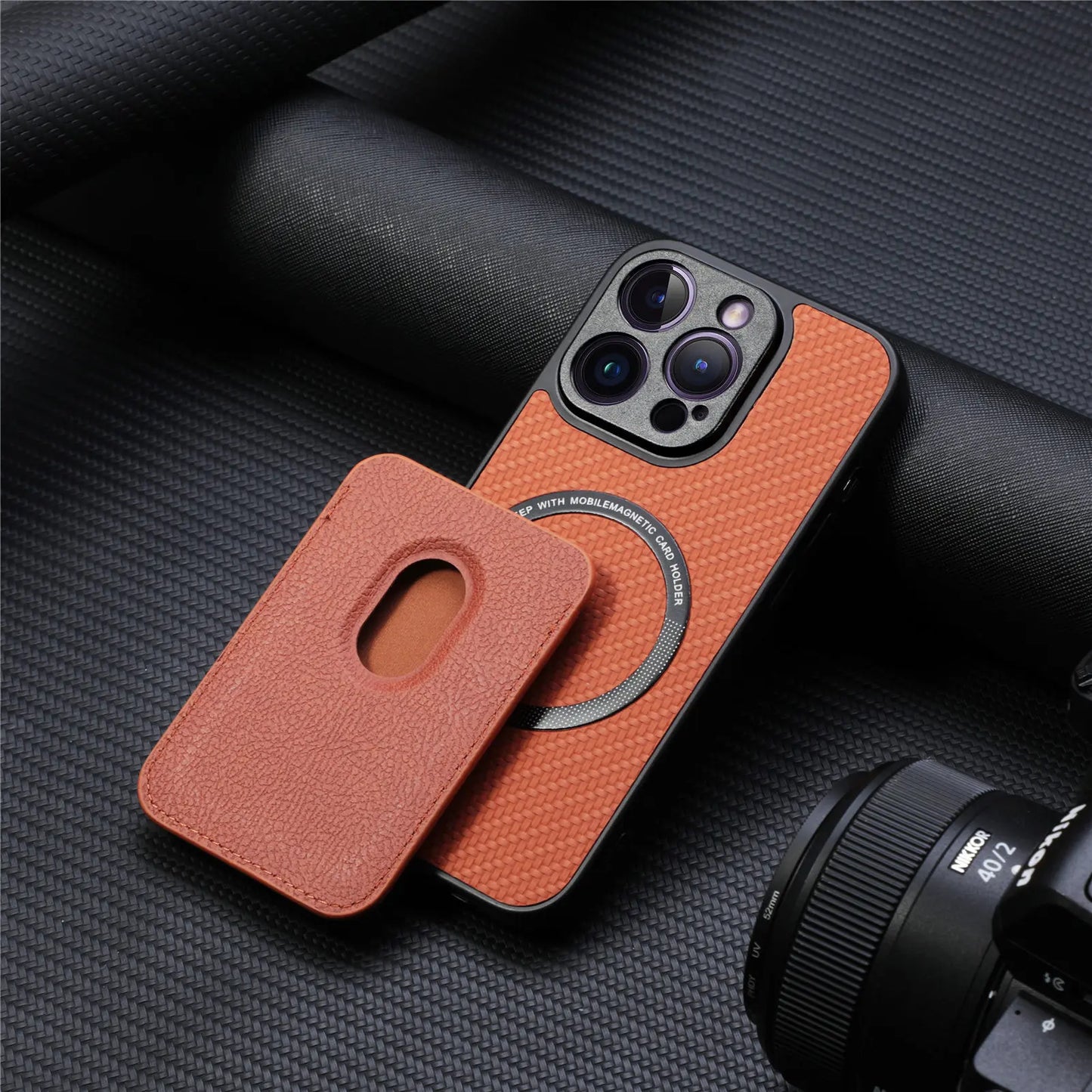 Carbon Fiber Style PU Leather for Magsafe Case for iPhone 17 Air 16 15 Pro Max 16e 14 Plus 11 12 13 Mini Cover Card Holder LM2
