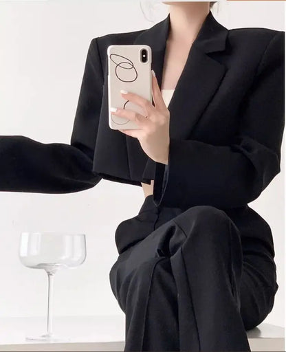 Fashion Women Short Blazer White Basic Jackets Top Elegant Solid Long Sleeve Open Front Coats Casual Short Outwear Office Coat
