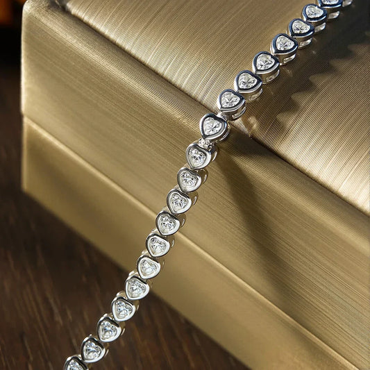 Bracelet tennis en moissanite taille cœur 4 mm, certifié GRA, en argent sterling 925, pour femme et homme