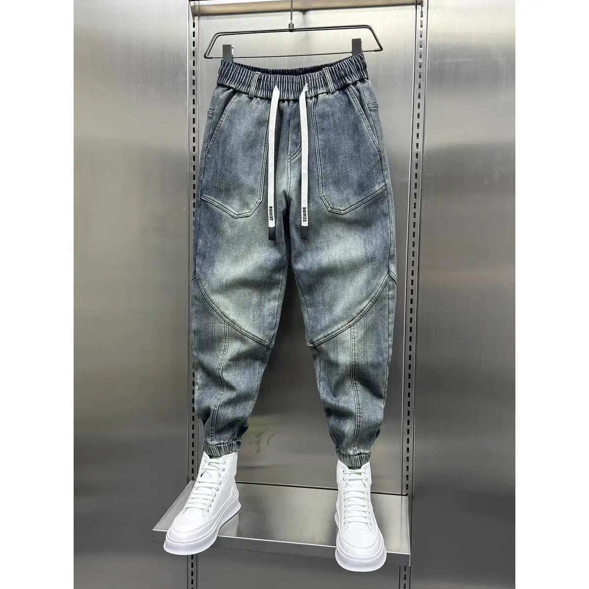 Blue Denim Jeans Loose Harem Pants Elastic Waist Cuffs Casual Spring Autumn Luxury Clothing Men korean 2024 New Men's Fashion