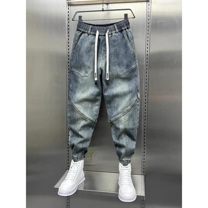 Blue Denim Jeans Loose Harem Pants Elastic Waist Cuffs Casual Spring Autumn Luxury Clothing Men korean 2024 New Men's Fashion