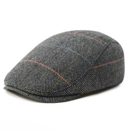 Men's Herringbone Flat Ivy Newsboy Hat Wool Blend Gatsby Cabbie Cap Winter Outdoor Hunting Cap