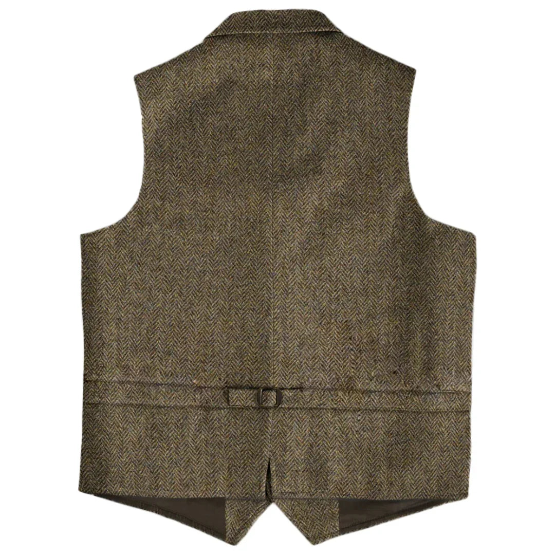 Men Vest Brown Herringbone Single Button With Lapel And Pocket Waistcoat For Wedding Business Work Daily Casual Men Suit Vest