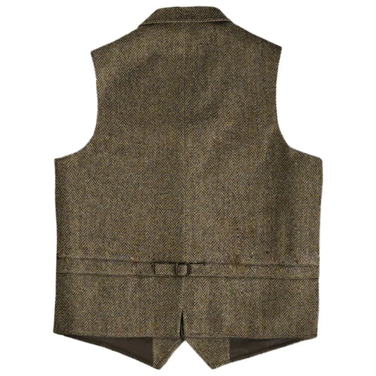 Men Vest Brown Herringbone Single Button With Lapel And Pocket Waistcoat For Wedding Business Work Daily Casual Men Suit Vest