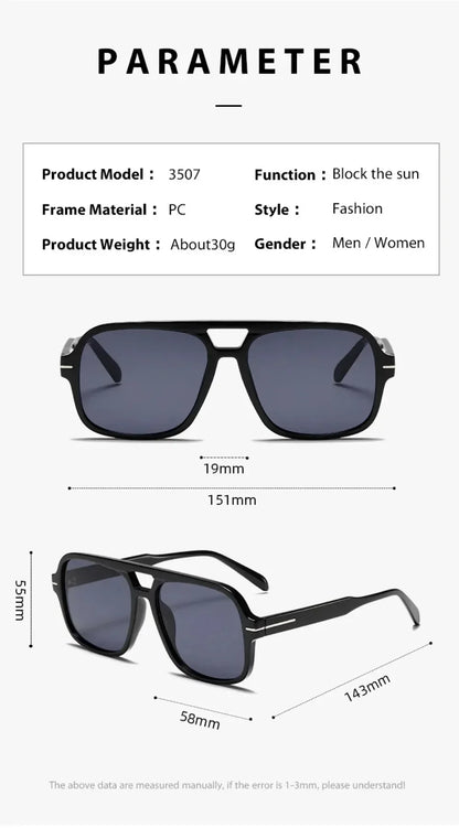 Double Bridge Square Aviator Sunglasses - UV400 Vintage Pilot Style, Retro Classic Sun Glasses for Men Women Unisex