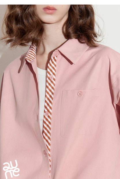 Women Striped shirt, spring 2025 new cavalry diagonal collar spliced pure cotton shirt