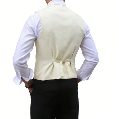 Men Vest Brown Solid Peaked Lapel Double Breasted Sleeveless Jacket Wedding Banquet Business Casual Slim Waistcoat