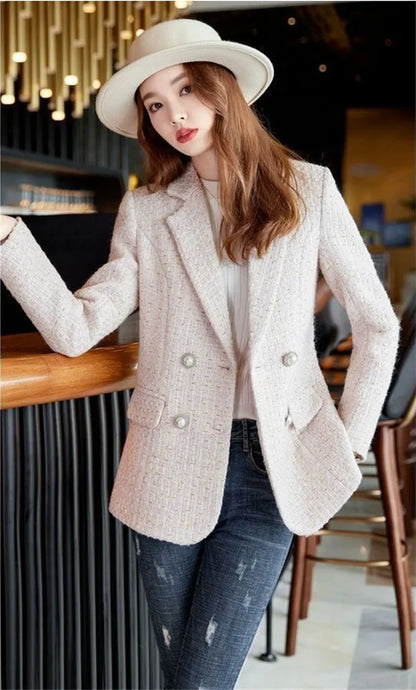 Female French Style Small Fragrant Wind Coarse Tweed Suit Jacket 2023 Spring New Women's High-end Sense Goddess Fan Small Suit