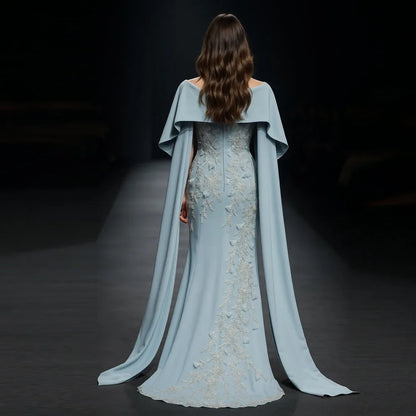 Customized Elegant Evening Dresses with Shawl 2025 Off the Shoulder Sequin Appliques Formal فساتين سهرات
