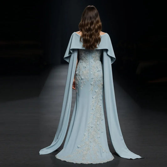 Customized Elegant Evening Dresses with Shawl 2025 Off the Shoulder Sequin Appliques Formal فساتين سهرات