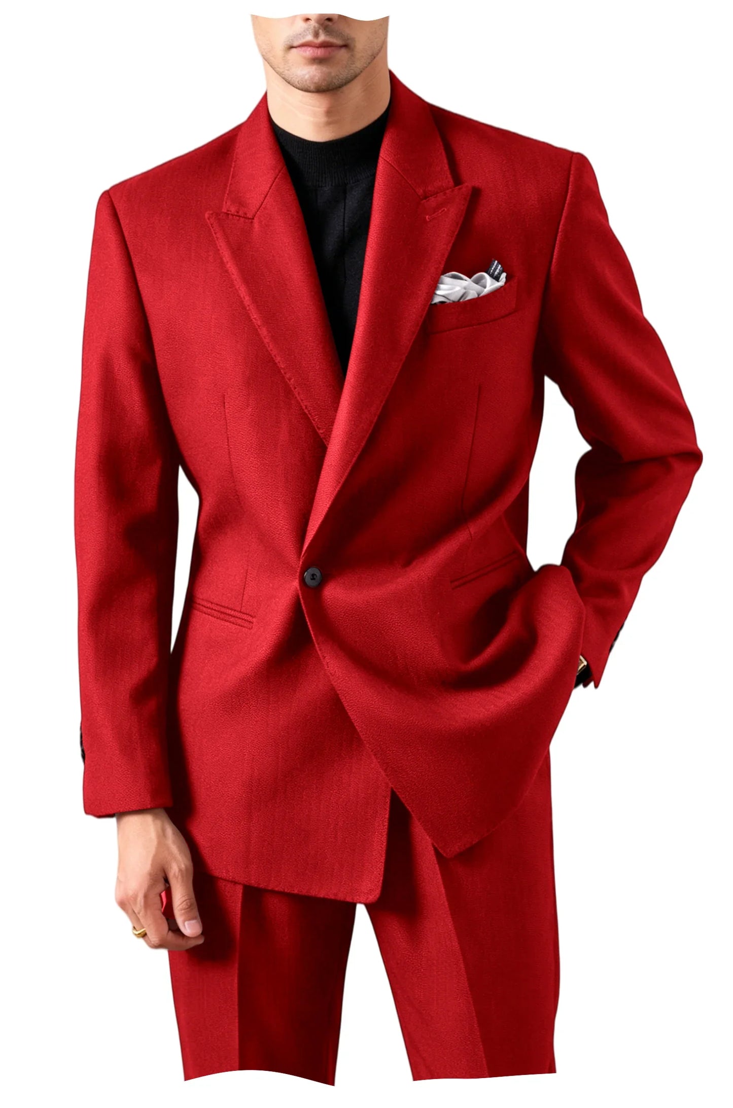 Men's Serge Tuxedo Suit Set One Button Peak Lapel Slim Fit 2 Piece Blazer Pants Casual Business Wedding Formal Outfit