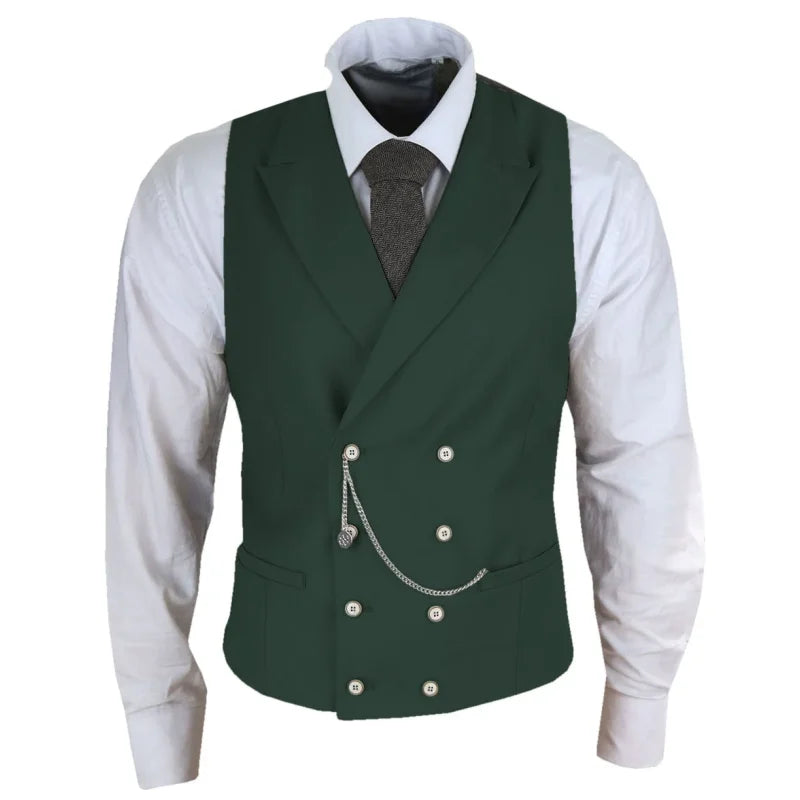 Men Vest White Solid With Lapel Double Button Waistcoat For Banquet Birthday Wedding Business Work Formal Set Men Suit Vest