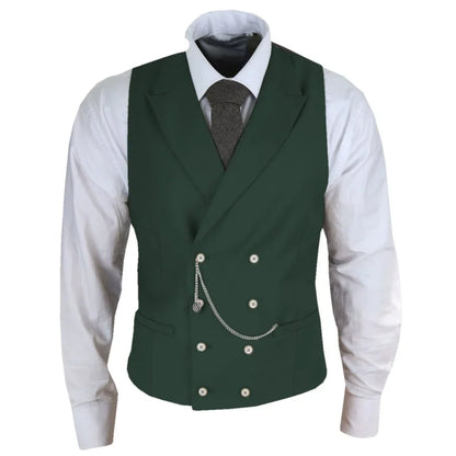Men Vest White Solid With Lapel Double Button Waistcoat For Banquet Birthday Wedding Business Work Formal Set Men Suit Vest