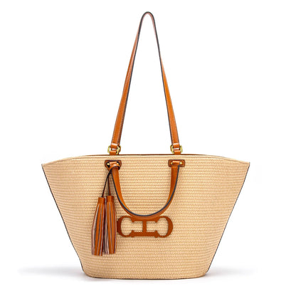 Women's Handbag 2026 Summer New Apricot Large Capacity Tote Bag Shoulder Strap Dual-Purpose Travel Vacation Beach Bag