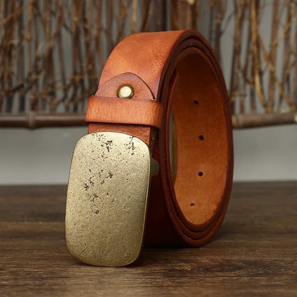 3.8CM Pure Cowhide High Quality Genuine Leather Belts for Men Strap Male Brass Buckle Fancy Vintage Jeans Cowboy Cintos Luxury
