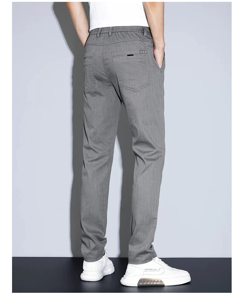 Spring Summer Thin Men's Slim Straight Casual Pants Fashion Korean Solid Color Elastic Comfortable Business Gray Trousers
