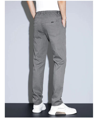 Spring Summer Thin Men's Slim Straight Casual Pants Fashion Korean Solid Color Elastic Comfortable Business Gray Trousers