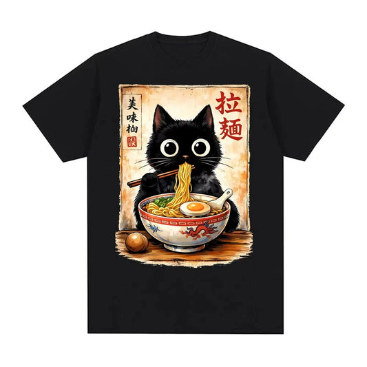Kawaii Ramen Cat Retro Japanese N..Essential T-shirt Men Women Clothing Fashion Cotton T Shirt Oversized Short Sleeves Tee Shirt