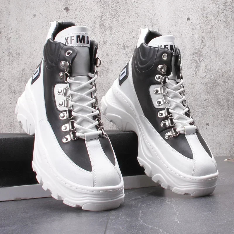 White High Top Board Boots for Men Thick Soled Men Boots with Elevated Height Inside Outdoor Casual Versatile High-top Shoes