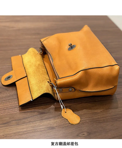 2026 Autumn New Handmade Retro Genuine Leather Women's Bag Versatile Soft Cowhide Solid Color Shoulder Crossbody Bags