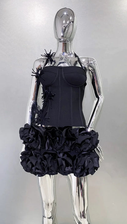 Halter Sleeveless Style Corset Mini Dress with Unique Embellishments for a Special Night Out Evening Gown