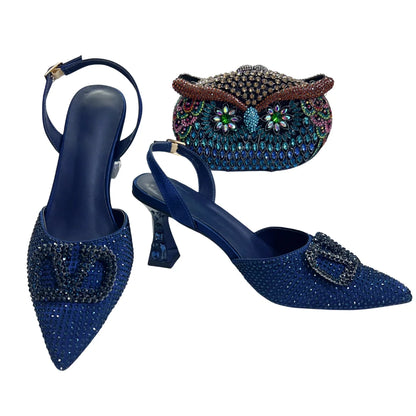 Italian Designer Evening Shoes With Clutch Bag Set for African Wedding and Bridal Occasions Lace Embroidered Beads Women's Shoes