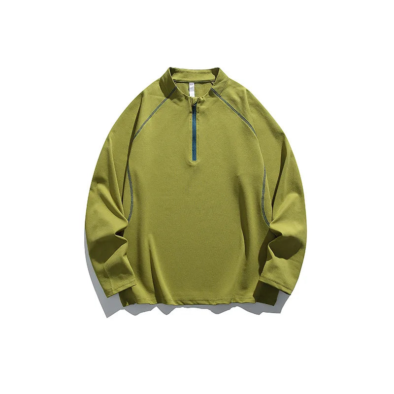 Unisex Quick-Dry UV-Protective Long-Sleeve Sports T-shirt with Half-Zip & Color Blocking Design Loose Fit for Outdoor Activities